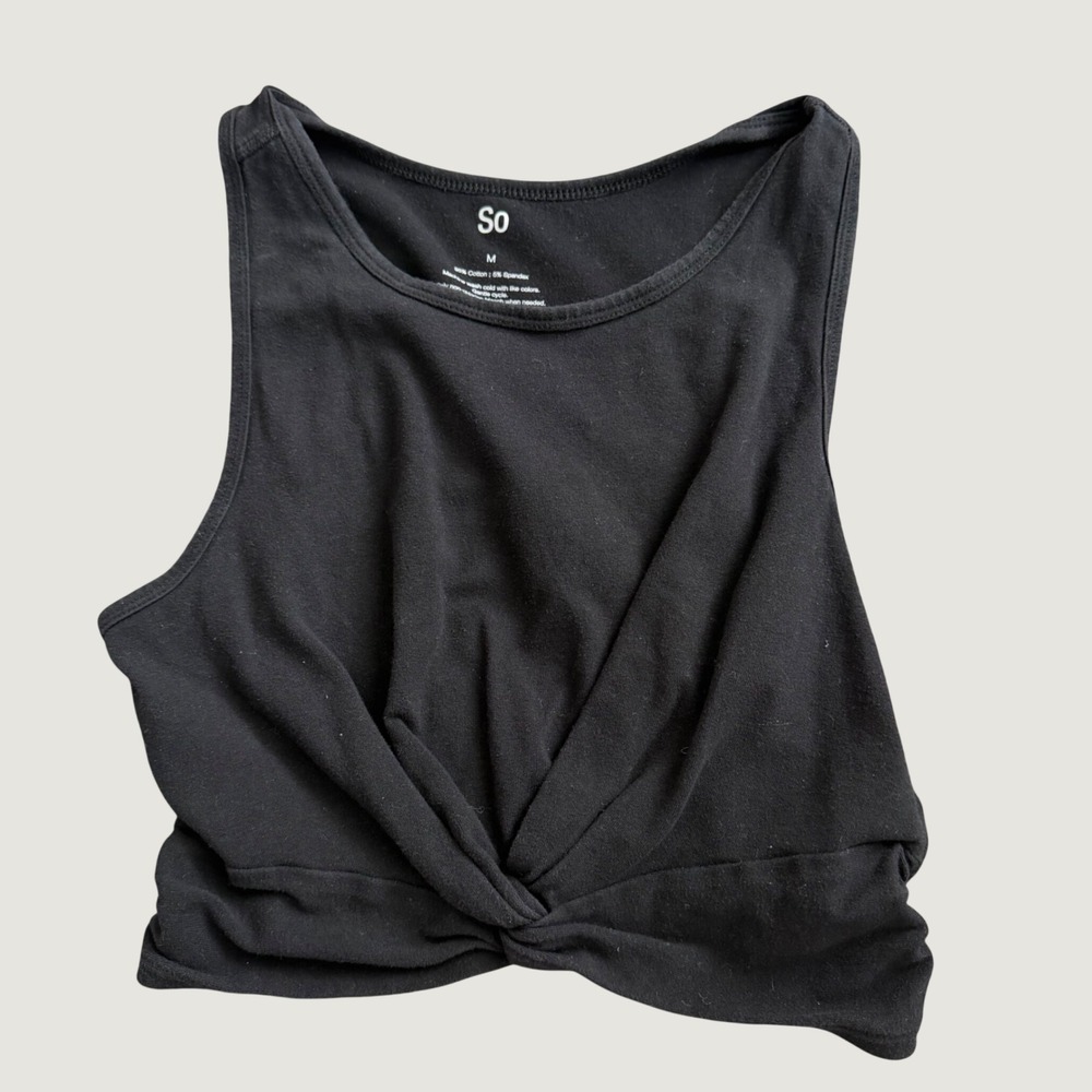Tank Top Size M Twist Front Cotton Blend Sleeveless Racerback Black
